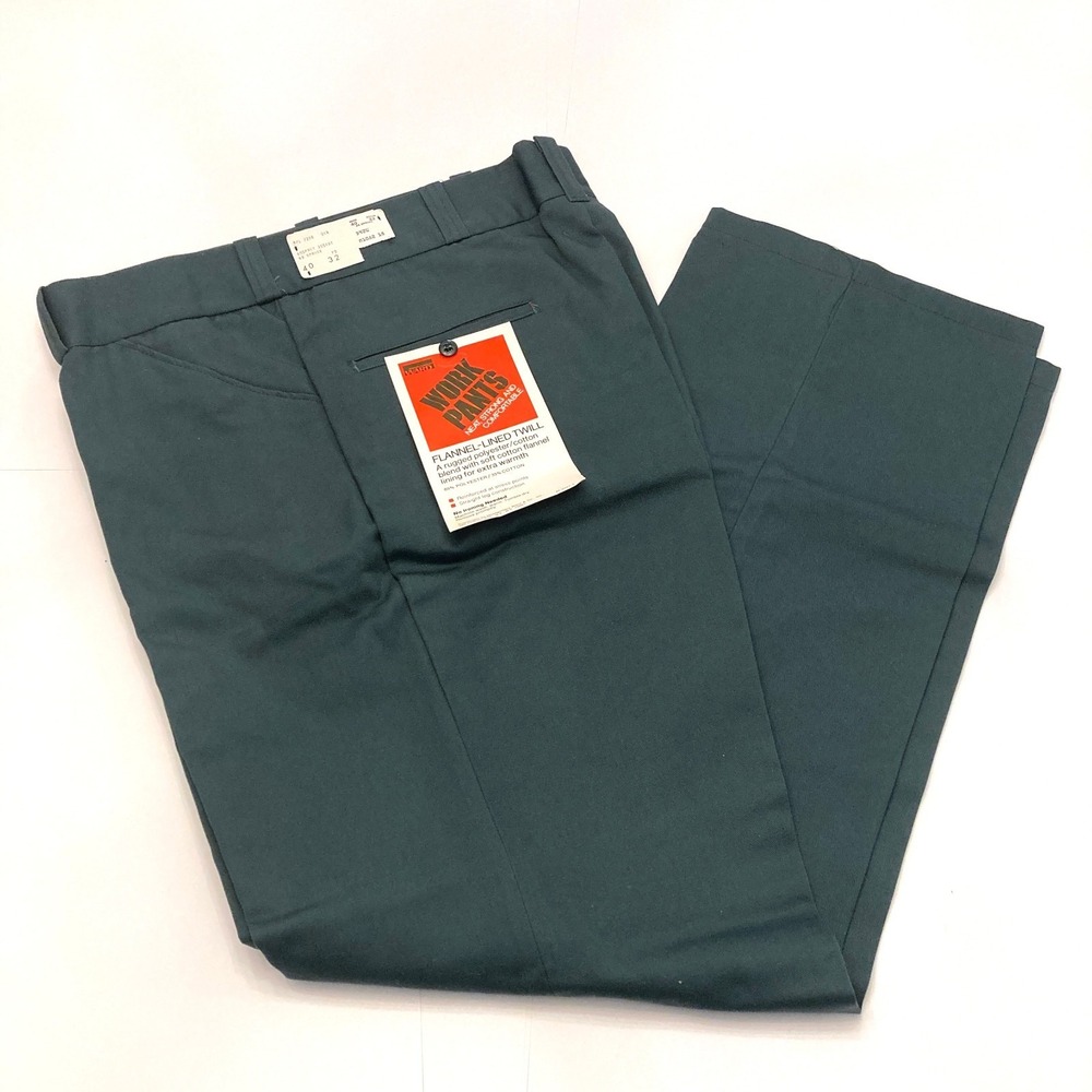 Vtg 70s Montgomery Ward Flannel Lined Work Pants Mens 40x32 Spruce‎ Green NOS